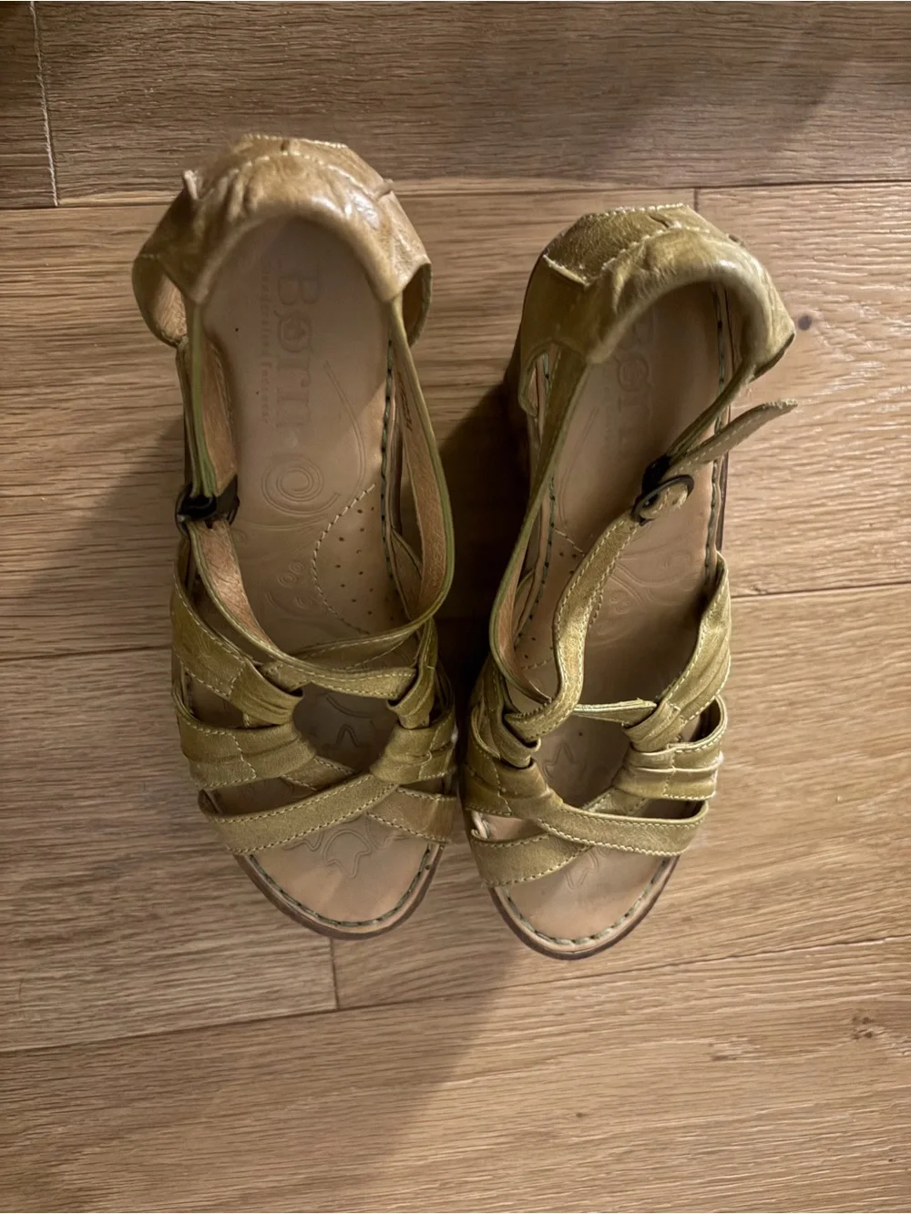 Born Olive Green Strappy Wedge Sandals